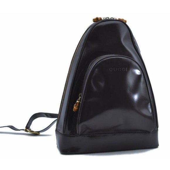 Gucci Messenger Triangular Two Way Messengerbackpack With Pocket Purple Patent L - Picture 1 of 11
